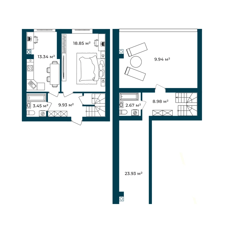 Планування 2-кімнатна квартира 91,09 м²