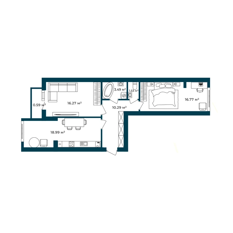 Планування 2-кімнатна квартира 67,93 м²