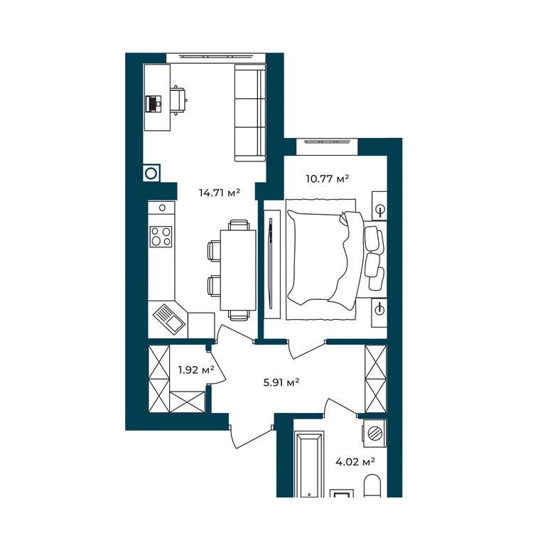 Планування 1-кімнатна квартира 37,33 м² — зображення 2