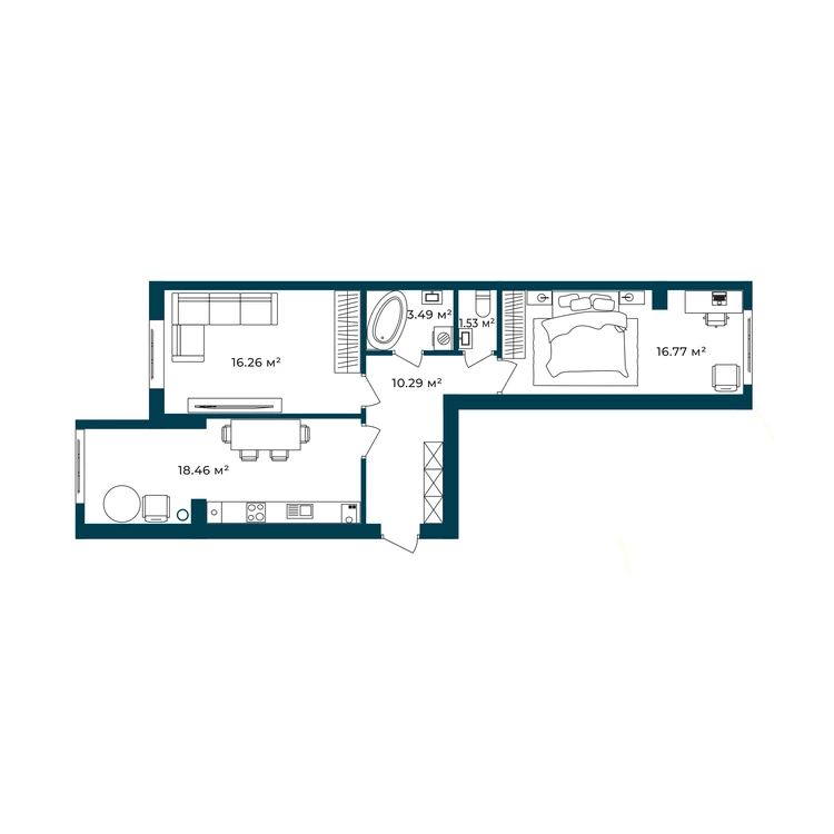 Планування 2-кімнатна квартира 66,80 м² — зображення 2