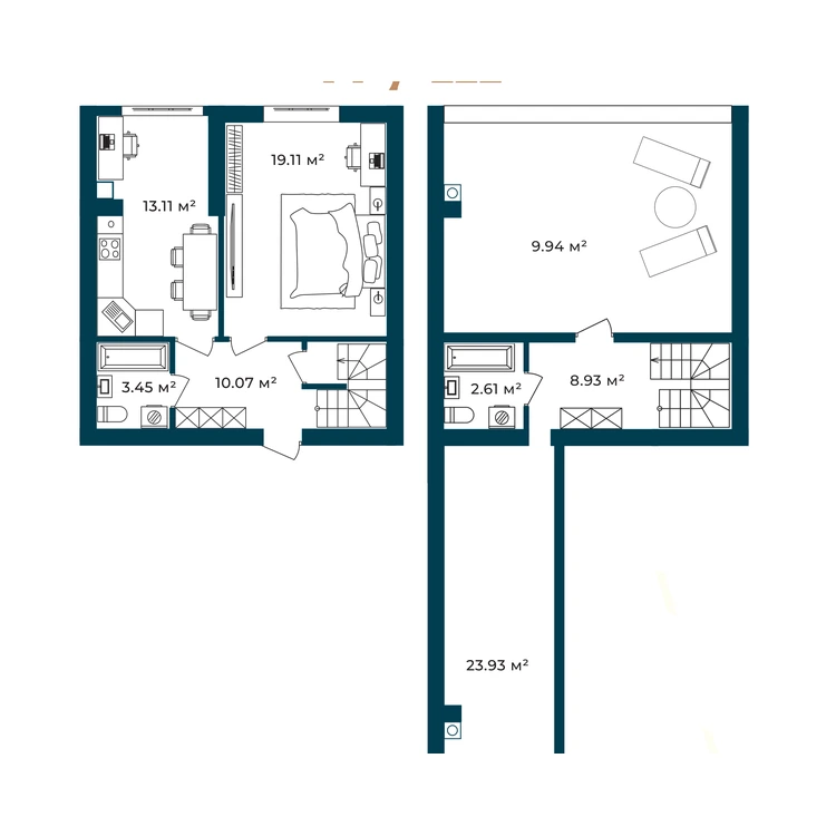 Планування 2-кімнатна квартира 91,29 м²
