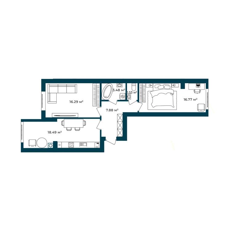 Планування 2-кімнатна квартира 66,80 м²