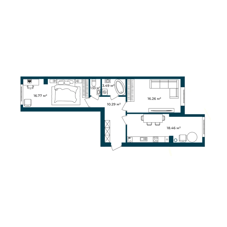 Планування 2-кімнатна квартира 64,41 м²