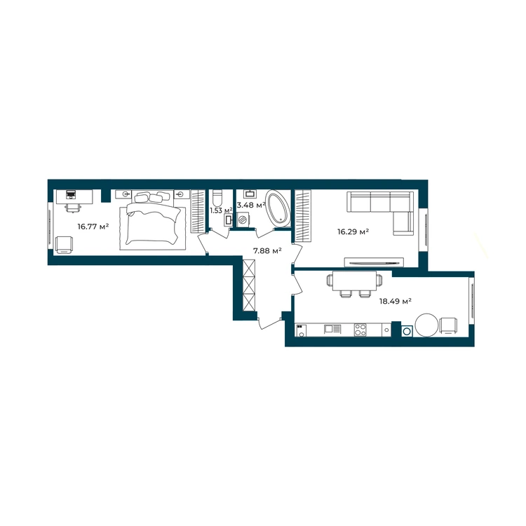 Планування 2-кімнатна квартира 64,44 м² — зображення 2