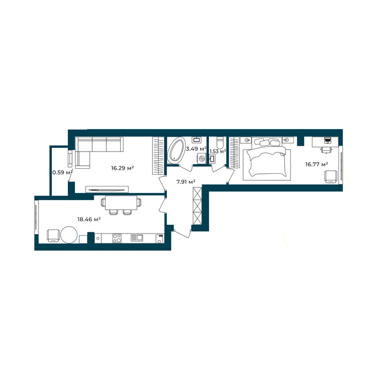 Планування 2-кімнатна квартира 65,01 м² — зображення 2