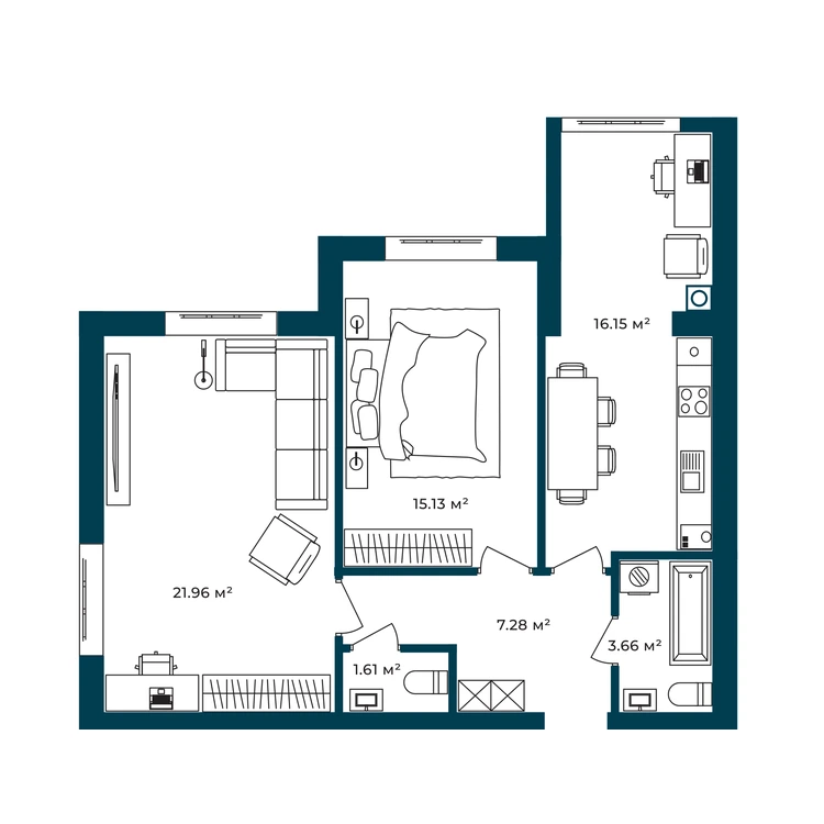 Планування 2-кімнатна квартира 65,79 м²
