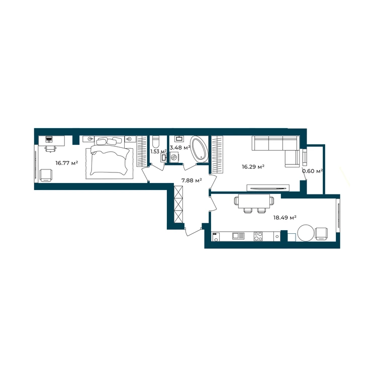 Планування 2-кімнатна квартира 65,04 м²