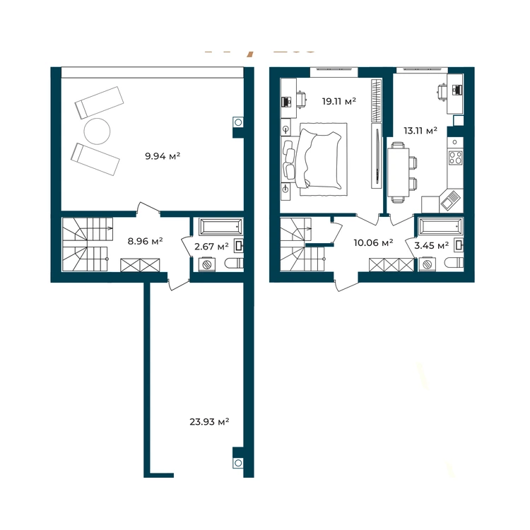 Планування 2-кімнатна квартира 91,23 м² — зображення 2