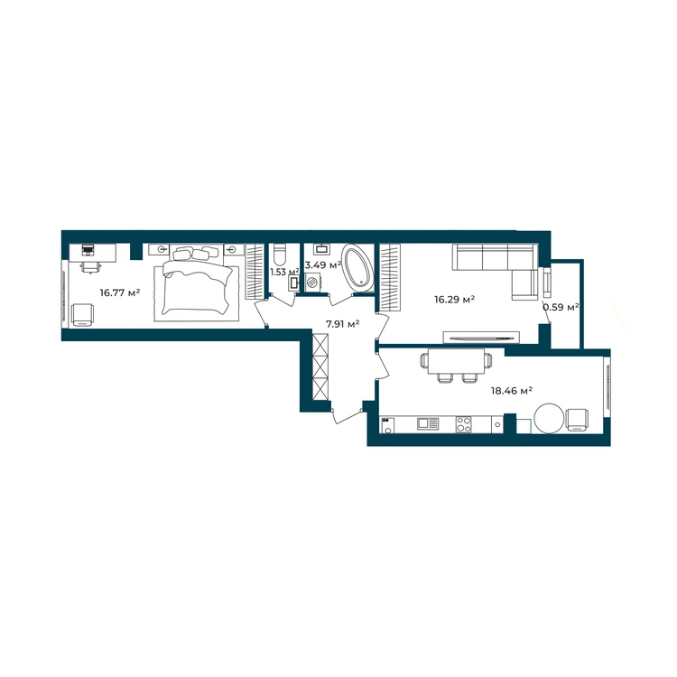 Планування 2-кімнатна квартира 65,01 м²