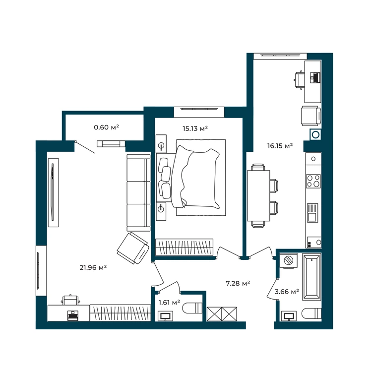 Планування 2-кімнатна квартира 66,39 м²