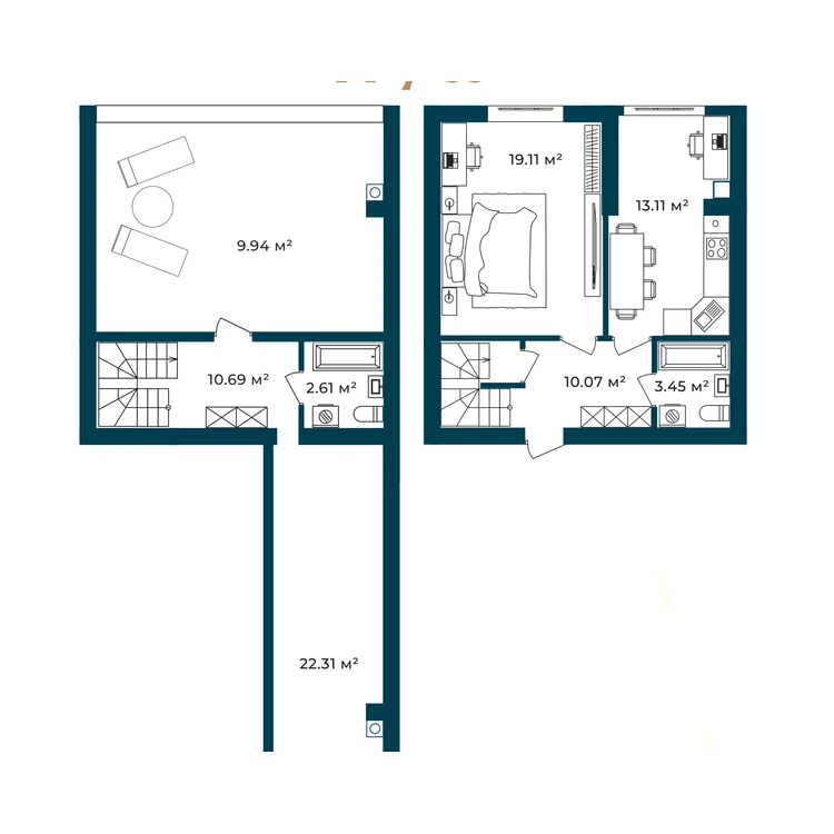 Планування 2-кімнатна квартира 91,29 м² — зображення 2