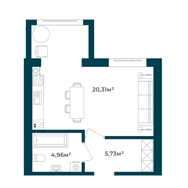 Планування 1-кімнатна квартира 35,72 м²