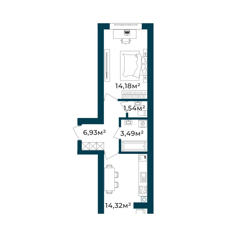 Планування 1-кімнатна квартира 40,46 м²