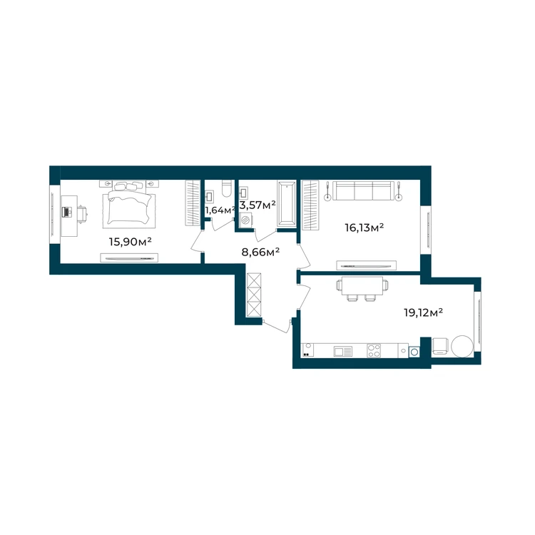 Планування 2-кімнатна квартира 65,02 м² — зображення 2