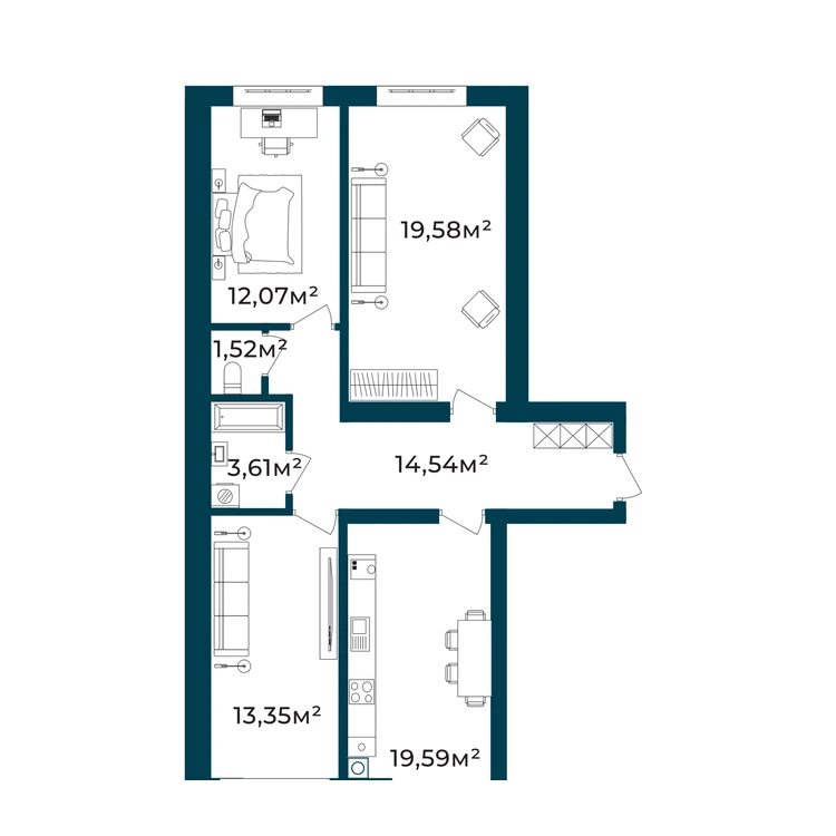 Планування 3-кімнатна квартира 80,94 м²