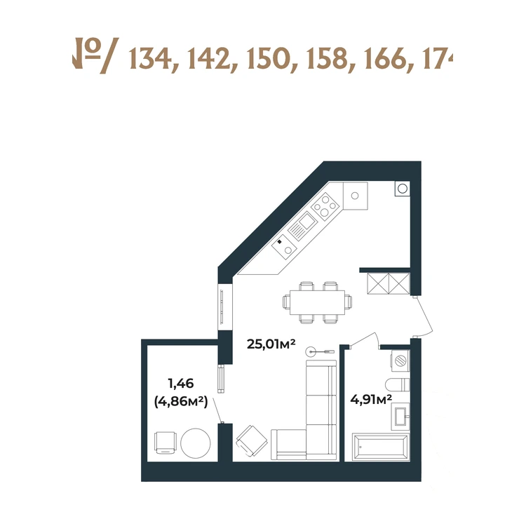Планування 1-кімнатна квартира 31,39 м²