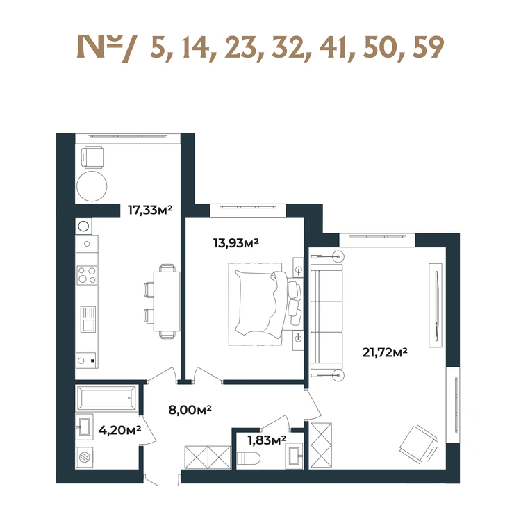 Планування 2-кімнатна квартира 67,02 м² — зображення 2