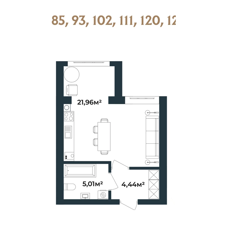 Планування 1-кімнатна квартира 31,41 м²