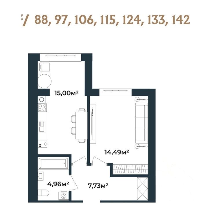 Планування 1-кімнатна квартира 42,18 м²