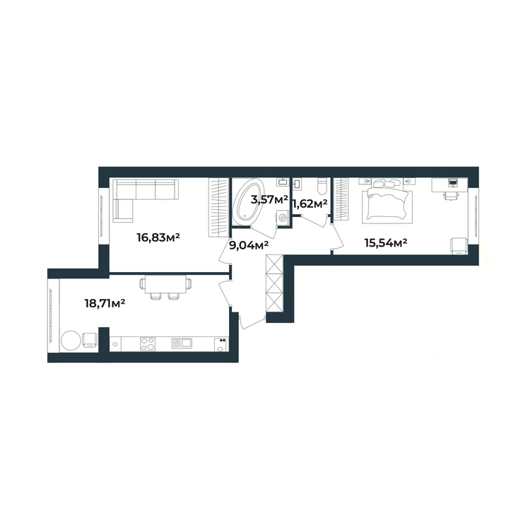 Планування 2-кімнатна квартира 65,31 м²
