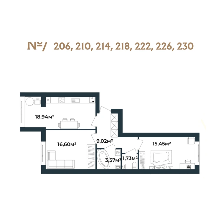 Планування 2-кімнатна квартира 65,31 м² — зображення 2